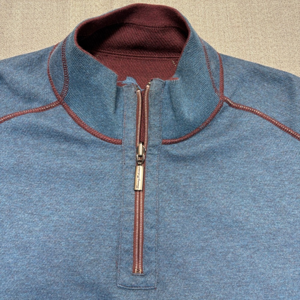 Tommy Bahama Reversible Quarter Zip Pullover Blue Burgundy Mens Large - Picture 5 of 12